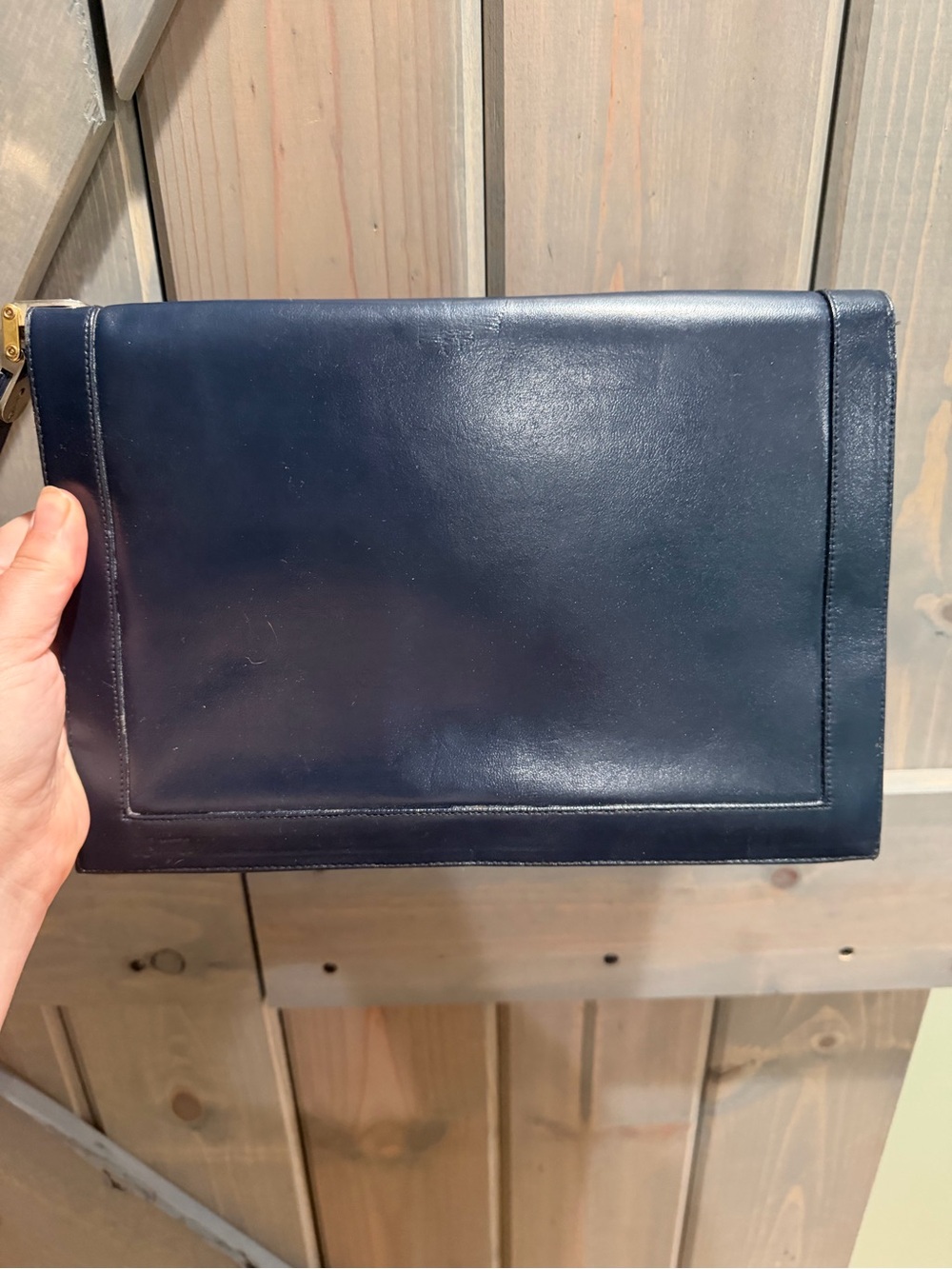 Vintage Lou Taylor Navy Leather Envelope Clutch Wristlet